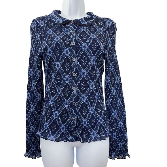 Free People Caught A Feeling Cardi Button Top Size S Blue Fitted Feminine - Picture 1 of 6